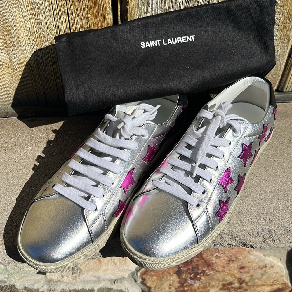 Saint Laurent Metallic Star Court Sneakers Size 39 - Picture 3 of 11